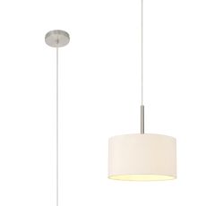 Baymont Satin Nickel 1 Light E27  Single Pendant With 30cm x 17cm Dual Faux Silk Shade, Nude Beige/Moonlight