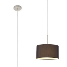 Baymont Satin Nickel 1 Light E27  Single Pendant With 30cm x 17cm Faux Silk Shade, Black/White Laminate