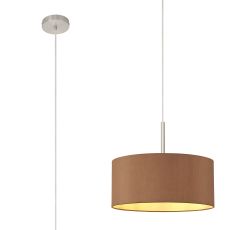 Baymont Satin Nickel 1 Light E27  Single Pendant With 40cm x 18cm Dual Faux Silk Shade, Raw Cocoa/Grecian Bronze