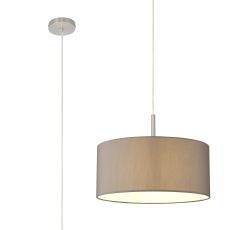 Baymont Satin Nickel 1 Light E27  Single Pendant With 40cm x 18cm Faux Silk Shade, Grey/White Laminate