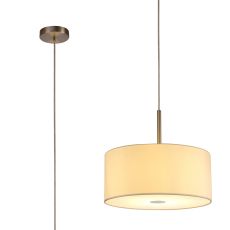 Baymont Satin Nickel 1 Light E27  Single Pendant With 40cm x 18cm Faux Silk Shade, Ivory Pearl/White Laminate With Frosted/SN Acrylic Diffuser