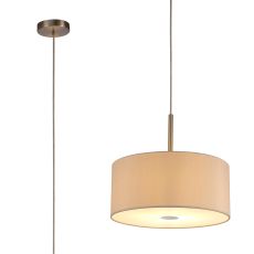 Baymont Satin Nickel 1 Light E27  Single Pendant With 40cm x 18cm Dual Faux Silk Shade, Nude Beige/Moonlight With Frosted/SN Acrylic Diffuser