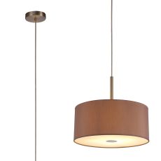 Baymont Satin Nickel 1 Light E27  Single Pendant With 40cm x 18cm Dual Faux Silk Shade, Taupe/Halo Gold With Frosted/SN Acrylic Diffuser