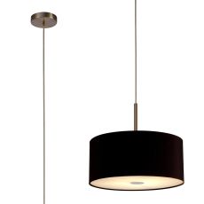 Baymont Satin Nickel 1 Light E27  Single Pendant With 40cm x 18cm Dual Faux Silk Shade, Black/Green Olive With Frosted/SN Acrylic Diffuser