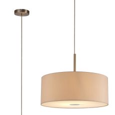 Baymont Satin Nickel 1 Light E27  Single Pendant With 50cm Dual Faux Silk Shade, Nude Beige/Moonlight With 50cm Frosted/SN Acrylic Diffuser