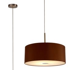 Baymont Satin Nickel 1 Light E27  Single Pendant With 50cm Dual Faux Silk Shade, Raw Cocoa/Grecian Bronze With 50cm Frosted/SN Acrylic Diffuser