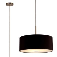 Baymont Satin Nickel 1 Light E27  Single Pendant With 50cm Dual Faux Silk Shade, Black/Green Olive With 50cm Frosted/SN Acrylic Diffuser