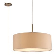 Baymont Satin Nickel 1 Light E27  Single Pendant With 60cm Dual Faux Silk Shade, Nude Beige/Moonlight With 60cm Frosted/SN Acrylic Diffuser