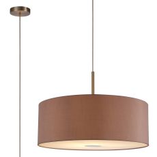 Baymont Satin Nickel 1 Light E27  Single Pendant With 60cm Dual Faux Silk Shade, Taupe/Halo Gold With 60cm Frosted/SN Acrylic Diffuser