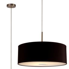 Baymont Satin Nickel 1 Light E27  Single Pendant With 60cm Dual Faux Silk Shade, Black/Green Olive With 60cm Frosted/SN Acrylic Diffuser