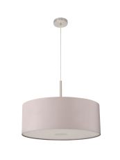Baymont Satin Nickel 1 Light E27  Single Pendant With 60cm Faux Silk Shade, Grey/White Laminate With 60cm Frosted/SN Acrylic Diffuser
