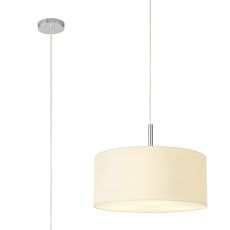 Baymont Polished Chrome  3 Light E27 Single Pendant With 40cm x 18cm Faux Silk Shade, Ivory Pearl/White Laminate & Frosted/PC Acrylic Diffuser