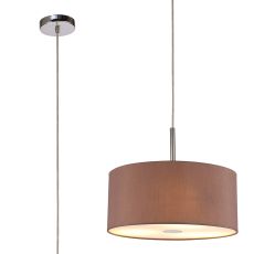 Baymont Polished Chrome  3 Light E27 Single Pendant With 40cm x 18cm x 18cm Dual Faux Silk Shade, Taupe/Halo Gold & Frosted/PC Acrylic Diffuser