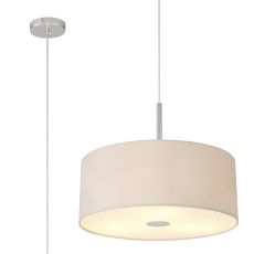 Baymont Polished Chrome  3 Light E27 Single Pendant With 50cm x 20cm Dual Faux Silk Shade, Nude Beige/Moonlight & Frosted/PC Acrylic Diffuser