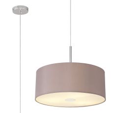 Baymont Polished Chrome  3 Light E27 Single Pendant With 50cm x 20cm Dual Faux Silk Shade, Taupe/Halo Gold & 50cm Frosted/PC Acrylic Diffuser