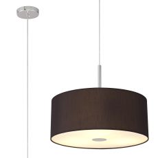 Baymont Polished Chrome  3 Light E27 Single Pendant With 50cm x 20cm Faux Silk Shade, Black/White Laminate & Frosted/PC Acrylic Diffuser