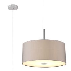 Baymont Polished Chrome  3 Light E27 Single Pendant With 50cm x 20cm Faux Silk Shade, Grey/White Laminate & Frosted/PC Acrylic Diffuser