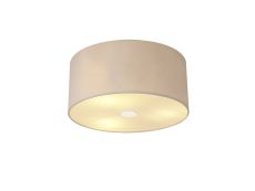 Baymont Polished Chrome 3 Light E27 Flush Ceiling With 40cm x 18cm Dual Faux Silk Shade Nude Beige/Moonlight & Frosted/PC Diffuser