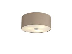 Baymont Polished Chrome 3 Light E27 Flush Ceiling With 40cm x 18cm Faux Silk Shade, Grey/White Laminate & Frosted/PC Acrylic Diffuser