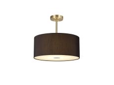 Baymont Antique Brass 3 Light E27 Semi Flush With 40cm x 18cm Faux Silk Shade, Black/White Laminate & Frosted/PC Acrylic Diffuser