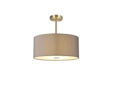 Baymont Antique Brass 3 Light E27 Semi Flush With 40cm x 18cm x 18cm Faux Silk Shade, Grey/White Laminate & Frosted/PC Acrylic Diffuser