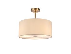 Baymont Antique Brass 3 Light E27 Semi Flush With 40cm x 18cm Faux Silk Shade, Ivory Pearl/White Laminate & Frosted/AB Acrylic Diffuser