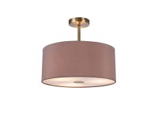 Baymont Antique Brass 3 Light E27 Semi Flush With 40cm x 18cm Dual Faux Silk Shade, Taupe/Halo Gold & Frosted/AB Acrylic Diffuser