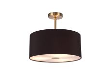 Baymont Antique Brass 3 Light E27 Semi Flush With 40cm x 18cm Dual Faux Silk Shade, Black/Green Olive & Frosted/AB Acrylic Diffuser