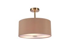 Baymont Antique Brass 3 Light E27 Semi Flush With 40cm Dual Faux Silk Shade, Antique Gold/Ruby & Frosted/AB Acrylic Diffuser