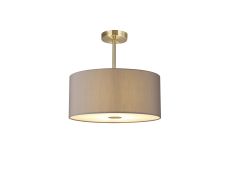 Baymont Antique Brass 3 Light E27 Semi Flush With 40cm x 18cm Faux Silk Shade, Grey/White Laminate & Frosted/AB Acrylic Diffuser