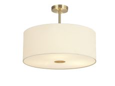 Baymont Antique Brass 3 Light E27 Semi Flush With 50cm x 20cm Faux Silk Shade, Ivory Pearl/White Laminate & Frosted/AB Acrylic Diffuser