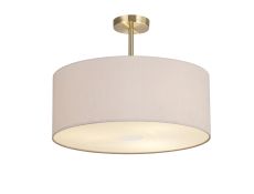 Baymont Antique Brass 3 Light E27 Semi Flush With 50cm x 20cm Dual Faux Silk Shade, Nude Beige/Moonlight & Frosted/AB Acrylic Diffuser