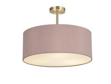 Baymont Antique Brass 3 Light E27 Semi Flush With 50cm x 20cm Dual Faux Silk Shade, Taupe/Halo Gold & Frosted/AB Acrylic Diffuser