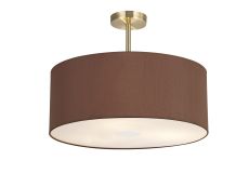 Baymont Antique Brass 3 Light E27 Semi Flush With 50cm x 20cm Dual Faux Silk Shade, Cocoa/Grecian Bronze & Frosted/AB Acrylic Diffuser