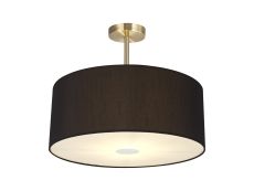 Baymont Antique Brass 3 Light E27 Semi Flush With 50cm x 20cm Faux Silk Shade, Black/White Laminate & Frosted/AB Acrylic Diffuser