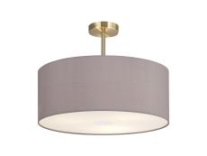 Baymont Antique Brass 3 Light E27 Semi Flush With 50cm x 20cm Faux Silk Shade, Grey/White Laminate & Frosted/AB Acrylic Diffuser