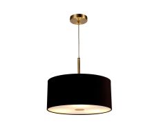 Baymont Antique Brass  3 Light E27 Single Pendant With 40cm x 18cm Dual Faux Silk Shade, Black/Green Olive & Frosted/AB Acrylic Diffuser