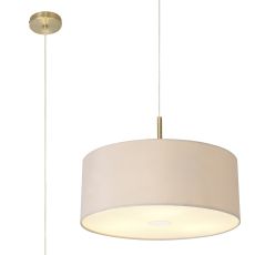 Baymont Antique Brass  3 Light E27 Single Pendant With 50cm x 20cm Dual Faux Silk Shade, Nude Beige/Moonlight & Frosted/AB Acrylic Diffuser