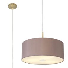 Baymont Antique Brass  3 Light E27 Single Pendant With 50cm x 20cm Dual Faux Silk Shade, Taupe/Halo Gold & 50cm Frosted/AB Acrylic Diffuser