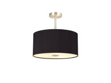 Baymont Satin Nickel 3 Light E27 Semi Flush With 40cm x 18cm Dual Faux Silk Shade, Black/Green Olive & Frosted/PC Acrylic Diffuser