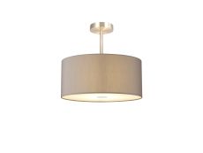 Baymont Satin Nickel 3 Light E27 Semi Flush With 40cm x 18cm Faux Silk Shade, Grey/White Laminate & Frosted/SN Acrylic Diffuser