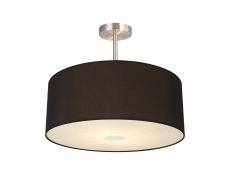 Baymont Satin Nickel 3 Light E27 Semi Flush With 50cm x 20cm Dual Faux Silk Shade, Black/Green Olive & Frosted/PC Acrylic Diffuser