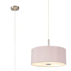 Baymont Satin Nickel  3 Light E27 Single Pendant With 40cm x 18cm Dual Faux Silk Shade, Taupe/Halo Gold & Frosted/PC Acrylic Diffuser