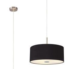 Baymont Satin Nickel  3 Light E27 Single Pendant With 40cm x 18cm Dual Faux Silk Shade, Midnight Black/Green Olive & Frosted/PC Acrylic Diffuser