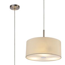 Baymont Satin Nickel  3 Light E27 Single Pendant With 40cm x 18cm Faux Silk Shade, Ivory Pearl/White Laminate & Frosted/SN Acrylic Diffuser