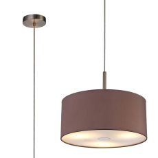 Baymont Satin Nickel  3 Light E27 Single Pendant With 40cm x 18cm Dual Faux Silk Shade, Taupe/Halo Gold & Frosted/SN Acrylic Diffuser