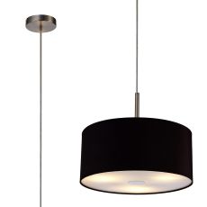 Baymont Satin Nickel  3 Light E27 Single Pendant With 40cm x 18cm Dual Faux Silk Shade, Black/Green Olive & Frosted/SN Acrylic Diffuser
