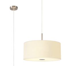 Baymont Satin Nickel  3 Light E27 Single Pendant With 50cm x 20cm Faux Silk Shade, Ivory Pearl/White Laminate & Frosted/PC Acrylic Diffuser