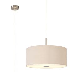 Baymont Satin Nickel  3 Light E27 Single Pendant With 50cm x 20cm Dual Faux Silk Shade, Nude Beige/Moonlight & Frosted/PC Acrylic Diffuser
