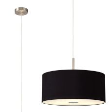 Baymont Satin Nickel  3 Light E27 Single Pendant With 50cm x 20cm Dual Faux Silk Shade, Midnight Black/Green Olive & Frosted/PC Acrylic Diffuser